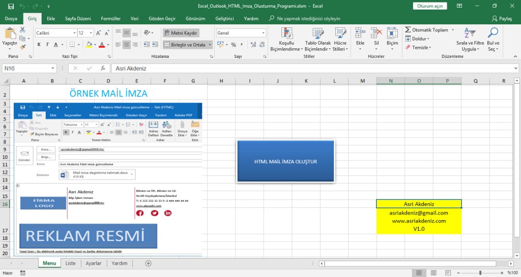 Outlook HTML Mail İmza Oluşturma Programı - Excel Arşivi